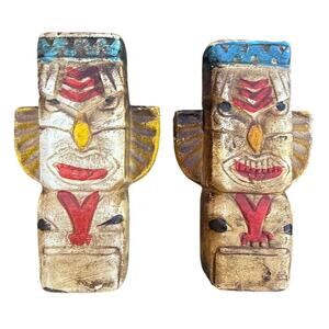 Vintage Ceramic Totem Pole Salt & Pepper Shakers – Hand Painted- Hand Painted